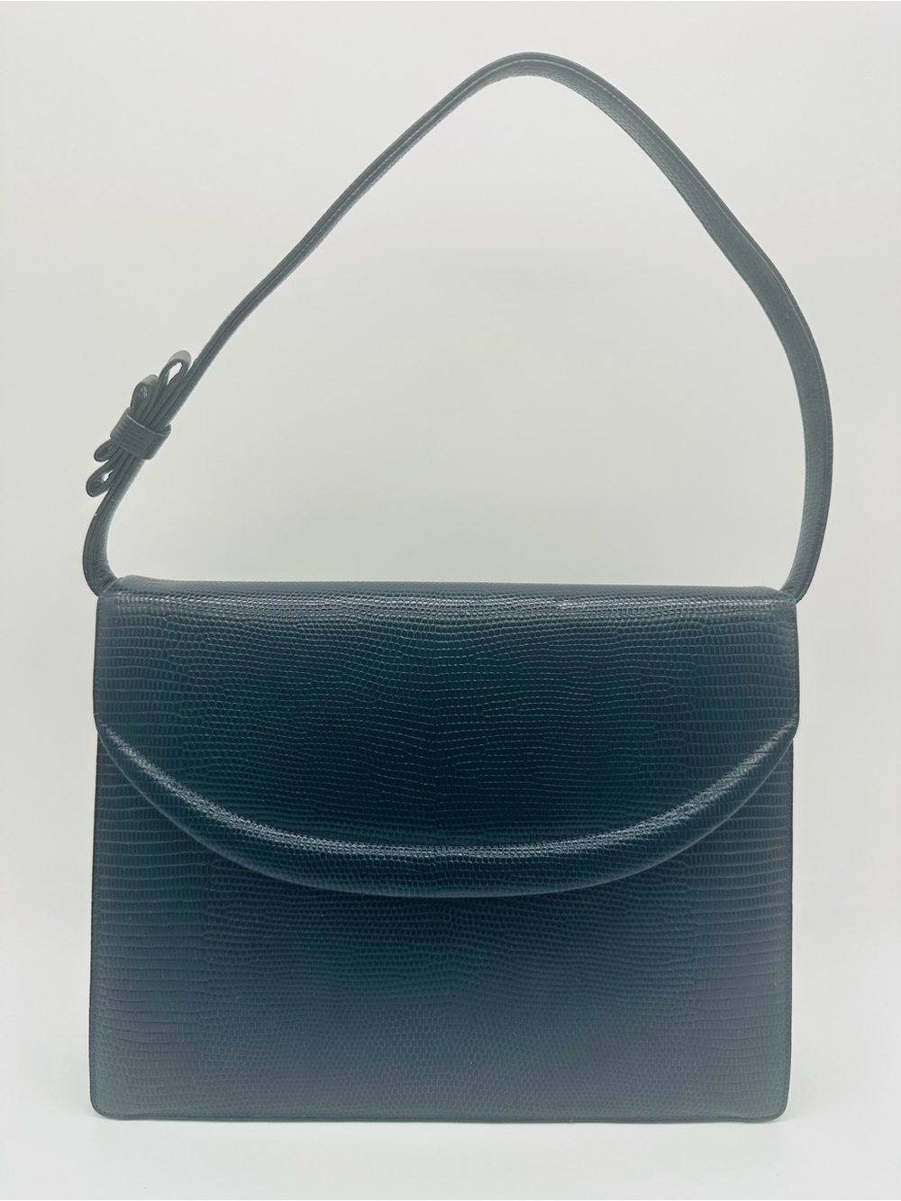 Structured Lizard-Embossed Shoulder Bag in Dark Teal